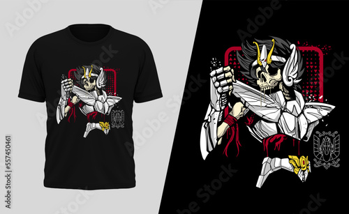 Cool vector t-shirt design with Saint Seiya - Pegasus!. Sport uniform, t-shirt activewear template, colorful. T-shirt print or tattoo with Saint Seiya - Pegasus!
