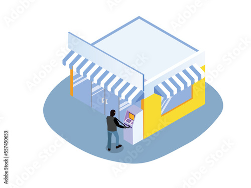 Thief stealing money from ATM