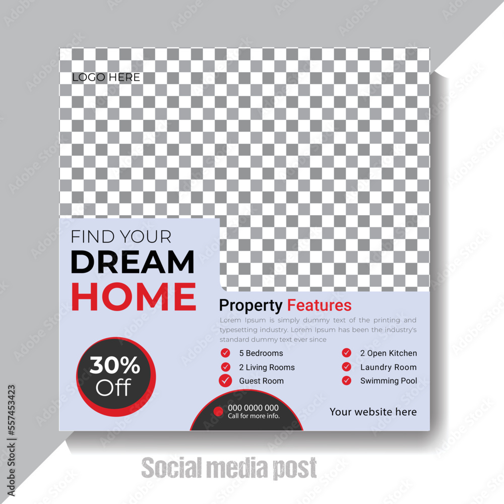 Real estate house social media post or square banner template

