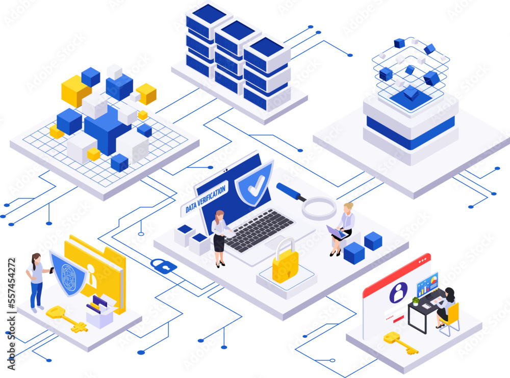 Obraz premium Data Economy Isometric Flowchart