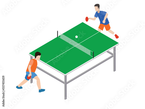 Two men playing table tennis, isolated on white