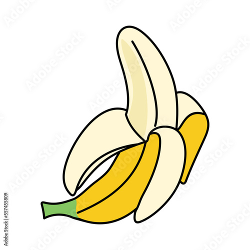Banana vector illustration. Cute cartoon banana fruit. Banana hand draw isolated.