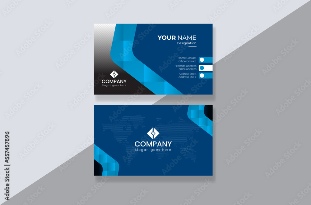Modern and simple business card design with Blue and dark black color