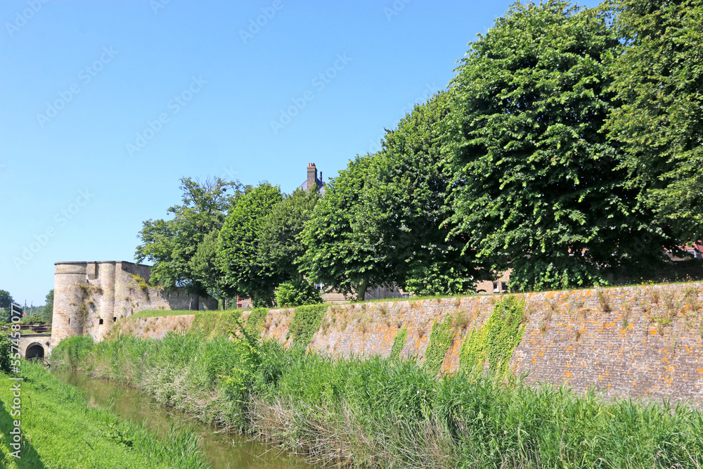 Old city walls of Bergues, France