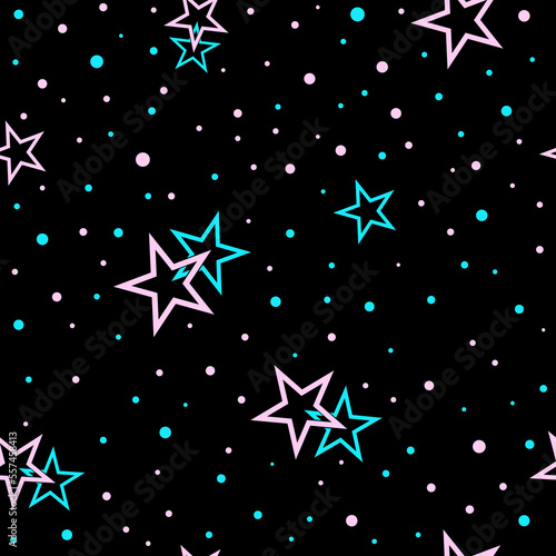 Stars and polka dots seamless pattern. Geometric shapes. Prints, packaging template, textiles, bedding and wallpaper.