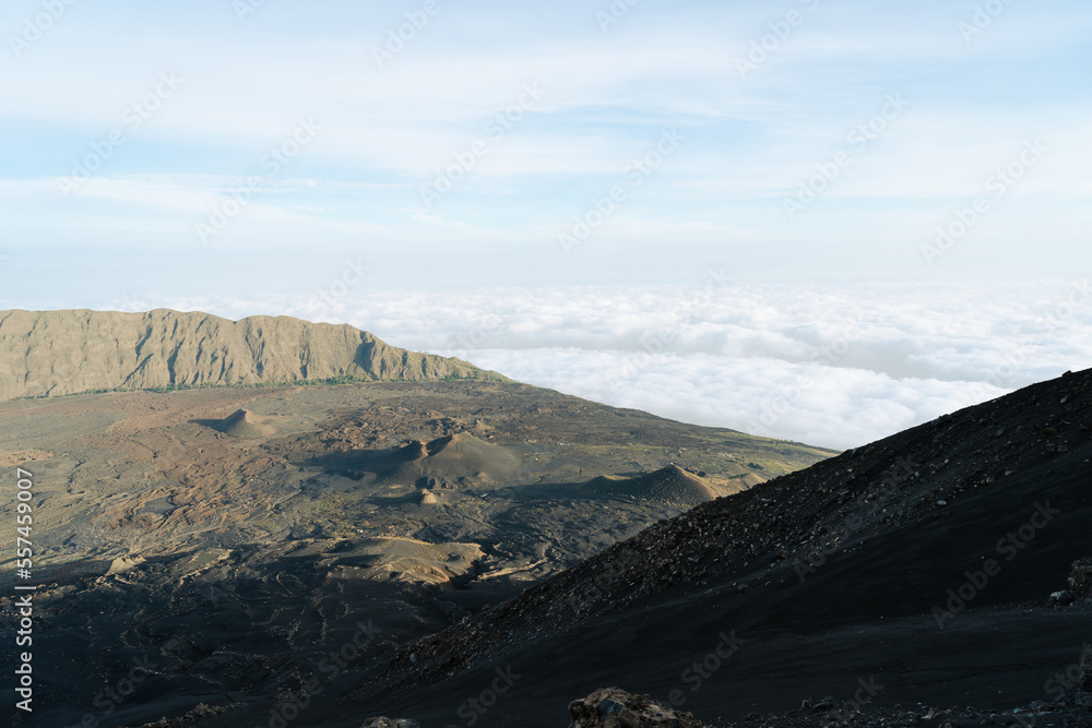 Volcano view over clouds in Cabo Verde, Fogo, Africa