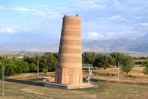Burana Tower around Tokmok city. Minaret in the Chuya Valley in northern Kyrgyzstan dating from the 11th century. photo
