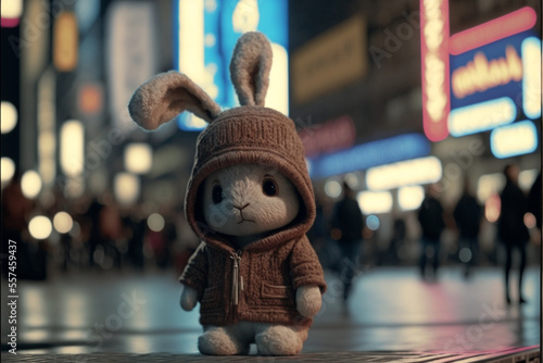 Wallpaper Mural cute bunny hip hop fashion outfits at timesqaure,neon sign city  people celebraton blurred background,generative ai. Torontodigital.ca