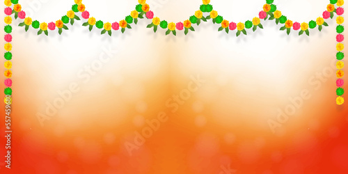 Vector illustration of Flower garland decoration toran with beautiful bokeh background. can be used for South India festival Happy Diwali, Pongal, Onam and etc.. Holiday background