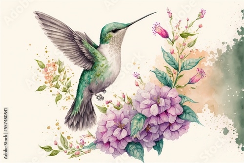 Stunning Hummingbird watercolor illustration made with Generative AI
