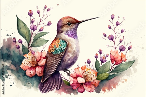 Stunning Hummingbird watercolor illustration made with Generative AI
