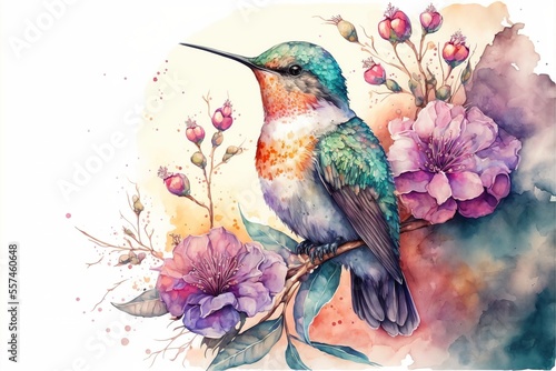 Fototapeta samoprzylepna Stunning Hummingbird watercolor illustration made with Generative AI
