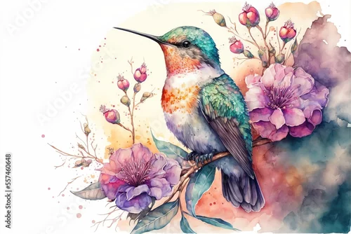Obraz Stunning Hummingbird watercolor illustration made with Generative AI
