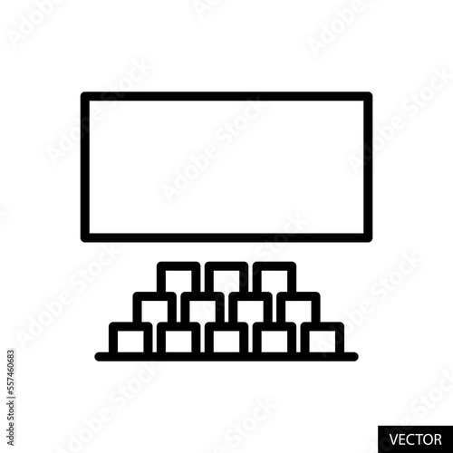 Assembly hall, cinema room, movie theater vector icon in line style design for website, app, UI, isolated on white background. Editable stroke. Vector illustration.