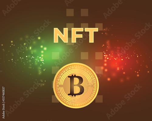 NFT nonfungible token wallpaper with green red and golden glow light background