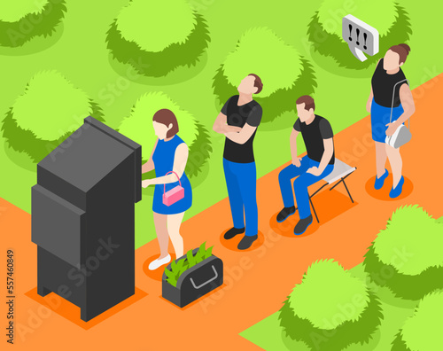 Queue Isometric Colored Concept