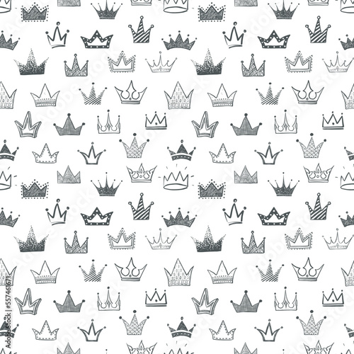 Seamless backrgound with black doodle crowns. Can be used for wallpaper  pattern fills  textile  web page background  surface textures.