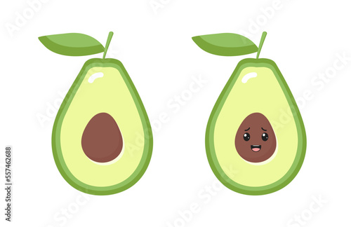 Cute kawaii avokado in cartoon flat style