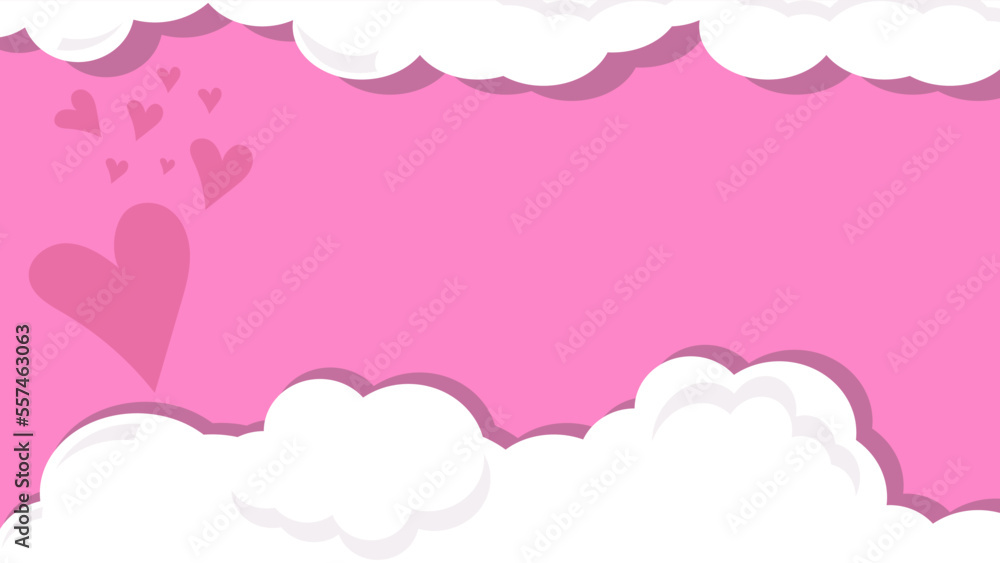 pink background with clouds and hearts