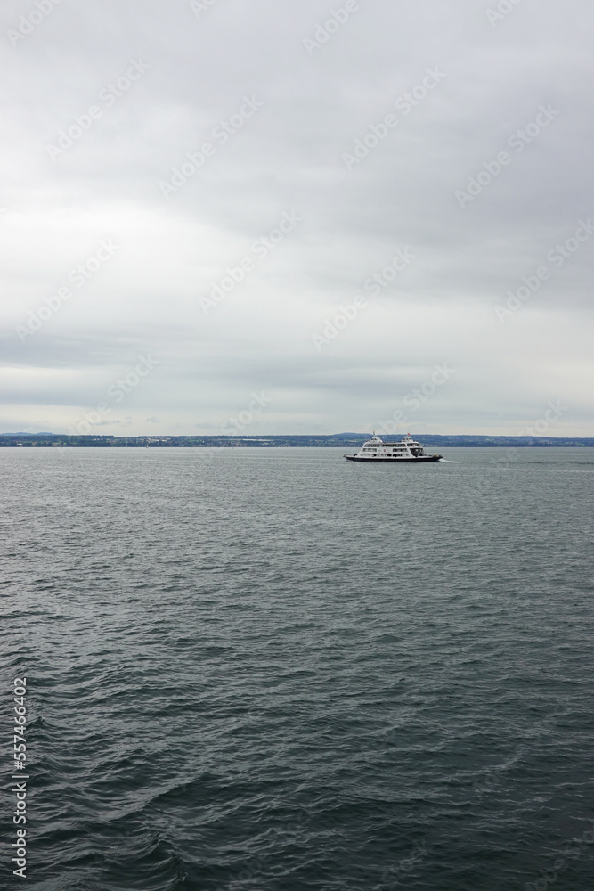 Panorama of Bodensee lake and a ferry from Friedrichshafen, Germany