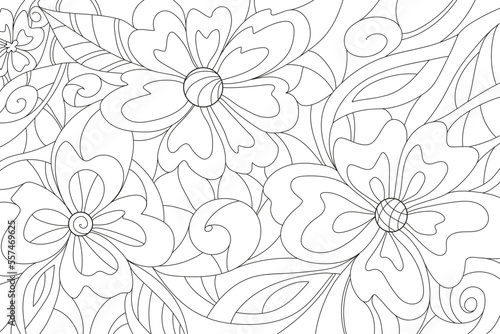 Drawn pattern for coloring. Colorbook. Antistress. Mandala. Patterned flowers. Black lines on a white background. Coloring.