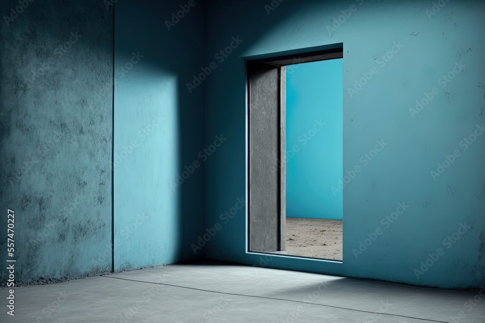 Vacant space with a blue wall. Generative AI Vacant space with a blue wall. Generative AI