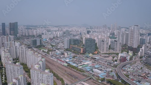 [korea drone footage] Seoul city landscape,, Yeongdeungpo, Commercial District photo