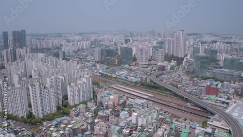 [korea drone footage] Seoul city landscape,, Yeongdeungpo, Commercial District photo