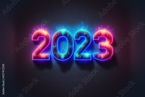 new year 2023 3d neon sign on wall