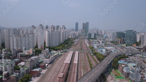 [korea drone footage] Seoul city landscape,, Yeongdeungpo, Commercial District photo