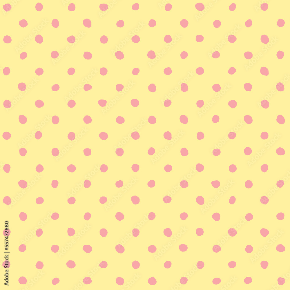 seamless Asymmetrical Red Polka dot background. Polka dots on yellow background.