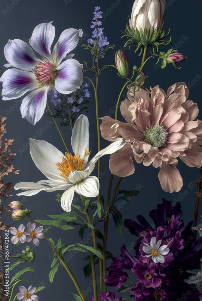 Beautiful flowers in retro style. AI generated image. Beautiful flowers in retro style. AI generated image.