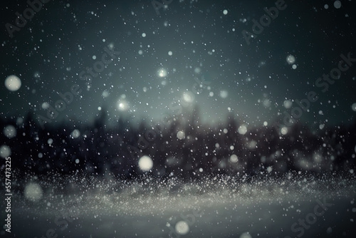 Realistic snowfall in a blur over a dark background. Generative AI