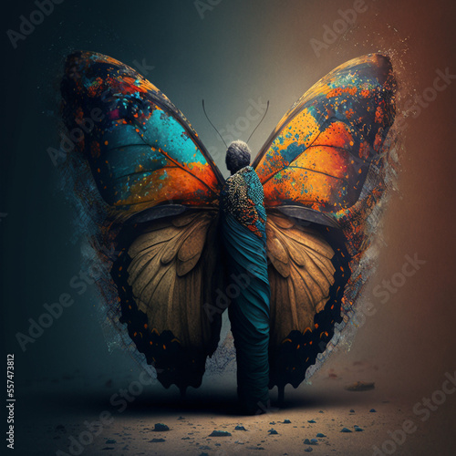 Illustration of man to butterfly metamorphosis - Generated by Generative AI