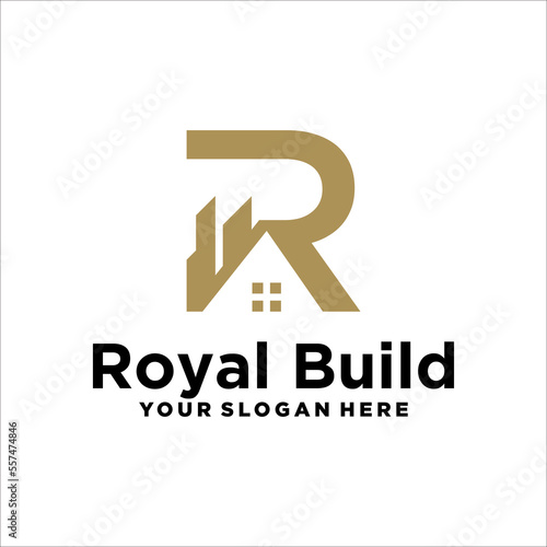 Letter R with Real Estate vector logo design template. House abstract concept icon.