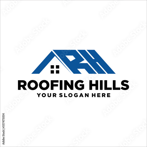 RH Letter with Roofing Real Estate vector logo design template. House abstract concept icon.