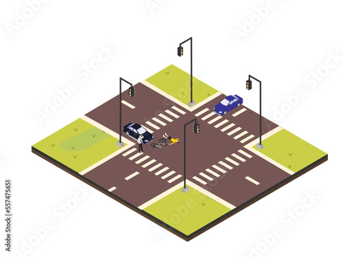 Car crash accident hitting bicycle on the road