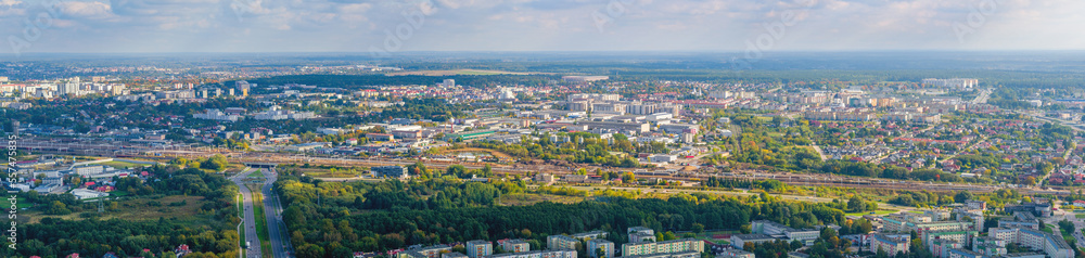 Aerial wide panorama of Bialystok city, Poland