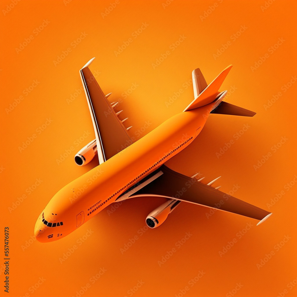 Naklejka premium Airplane in orange background. Generative AI.