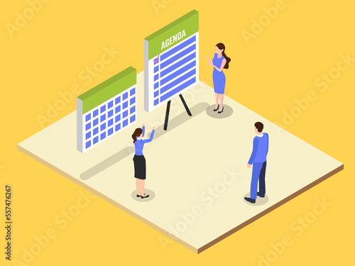 Business team discussing agenda list