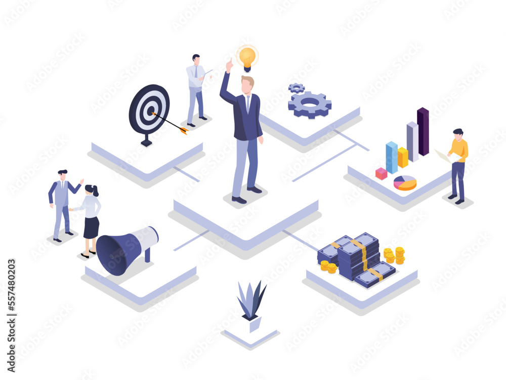 Businessman with idea and his team work together Businessman with idea and his team work together