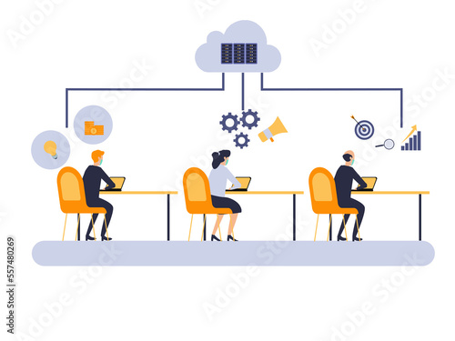 Businesspeople work with cloud computing storage