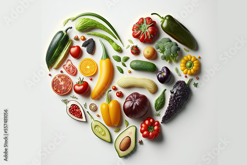 Heart shape made with fruits and vegetables © Awesomextra