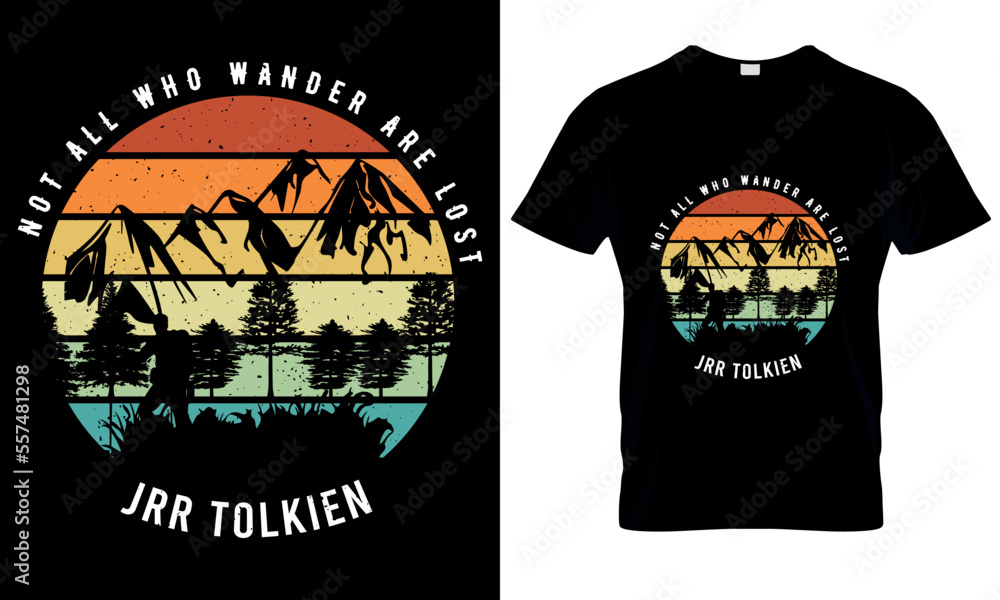 man hiking merchandise silhouette t-shirt design with retro background