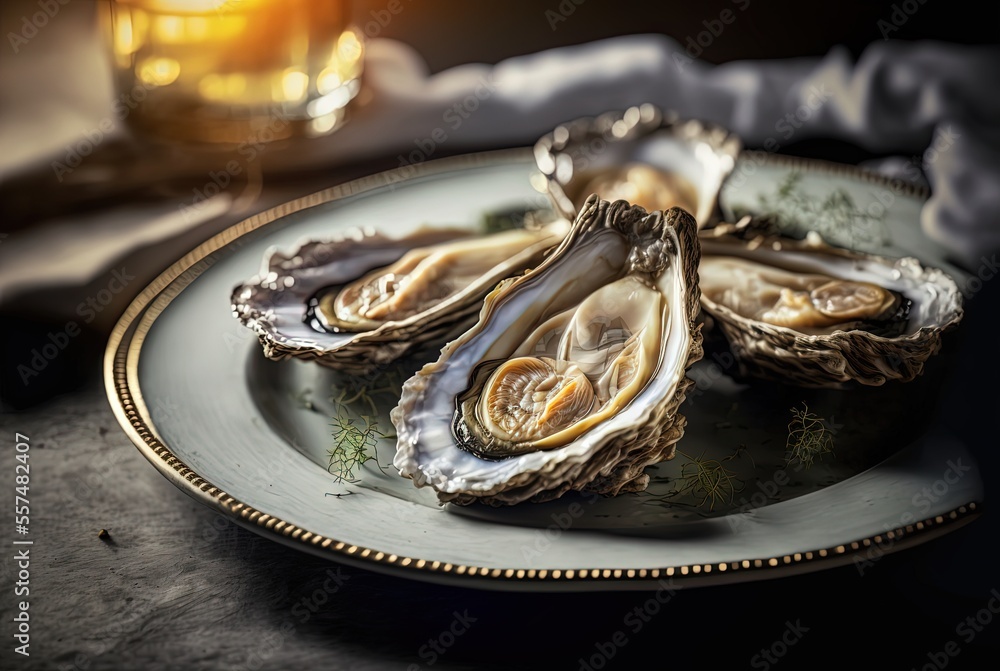 illustration of opened oyster decorate well on plate ready to serve in luxury garnished way illustration of opened oyster decorate well on plate ready to serve in luxury garnished way