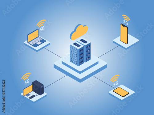 Cloud computing storage server connecting to electronic devices with 5G wireless connection