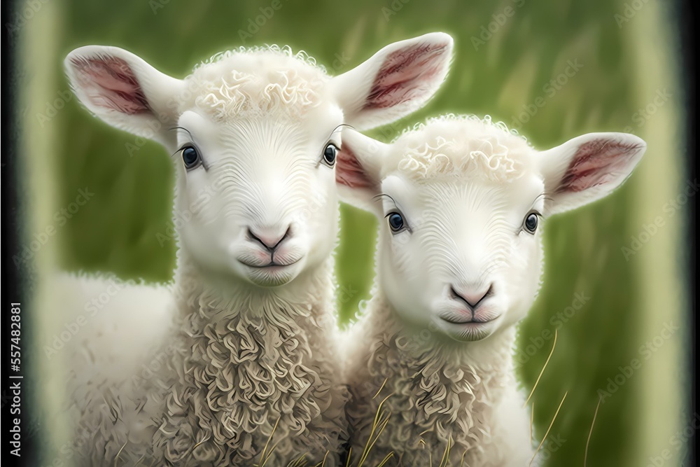 Obraz premium ﻿A couple of white animals - Generative AI