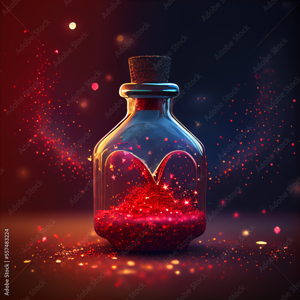 Small glass bottle with hearth inside, smal flacon full of love, generative ai Small glass bottle with hearth inside, smal flacon full of love, generative ai