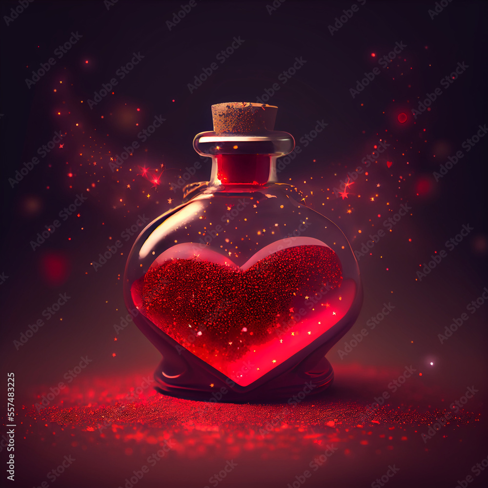 Small glass bottle with hearth inside, smal flacon full of love, generative ai Small glass bottle with hearth inside, smal flacon full of love, generative ai