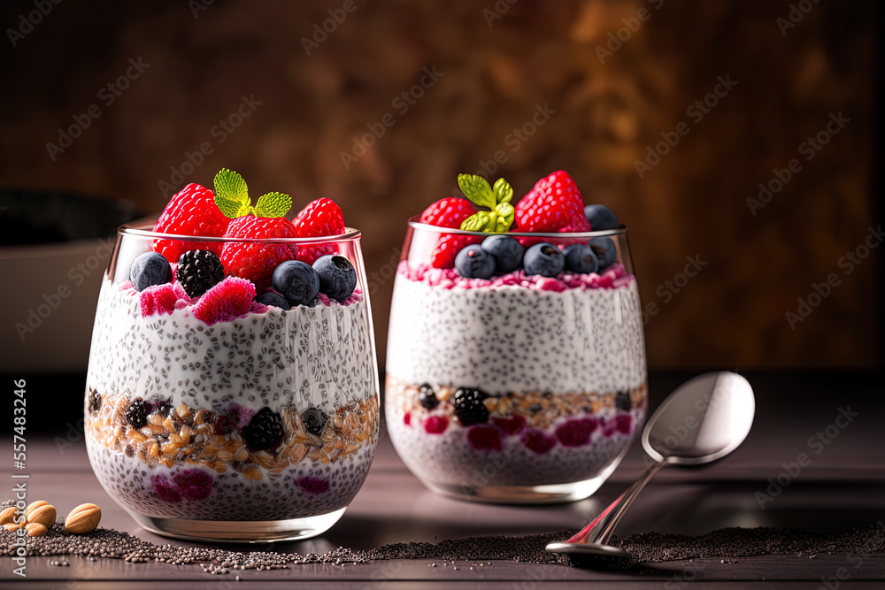 Chia and kefir yogurt parfaits. One of the best meals for health, kefir